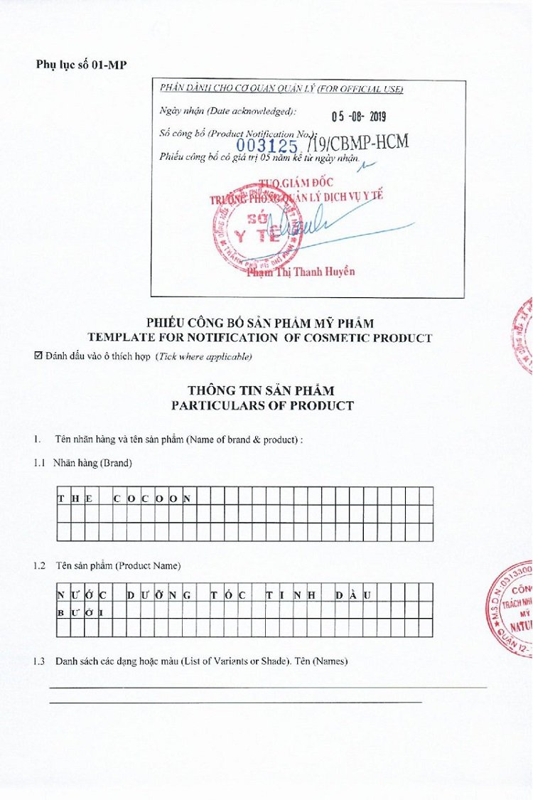 giấy chứng nhận sản phẩm nước tinh dầu bưởi